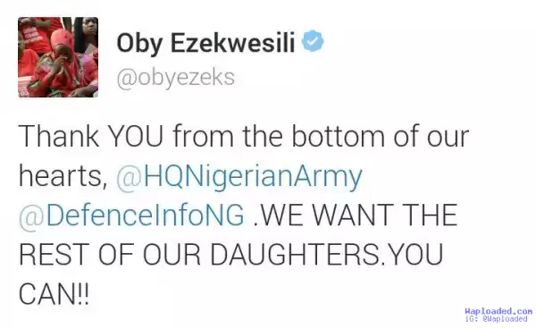 Former Minister Oby Ezekwesili reacts to the news that a second Chibok Girl has been found